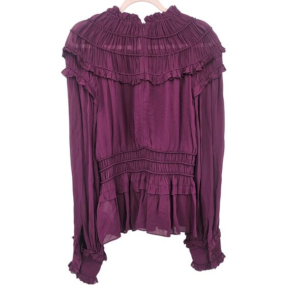 NWT Farm Rio Chiffon Ruffled Blouse in Bordeaux - Sz Large - Picture 8 of 15